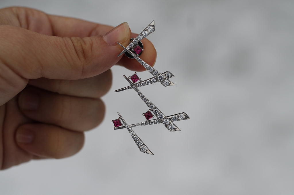 Diamond & Ruby Shards Earrings | 14k White Gold