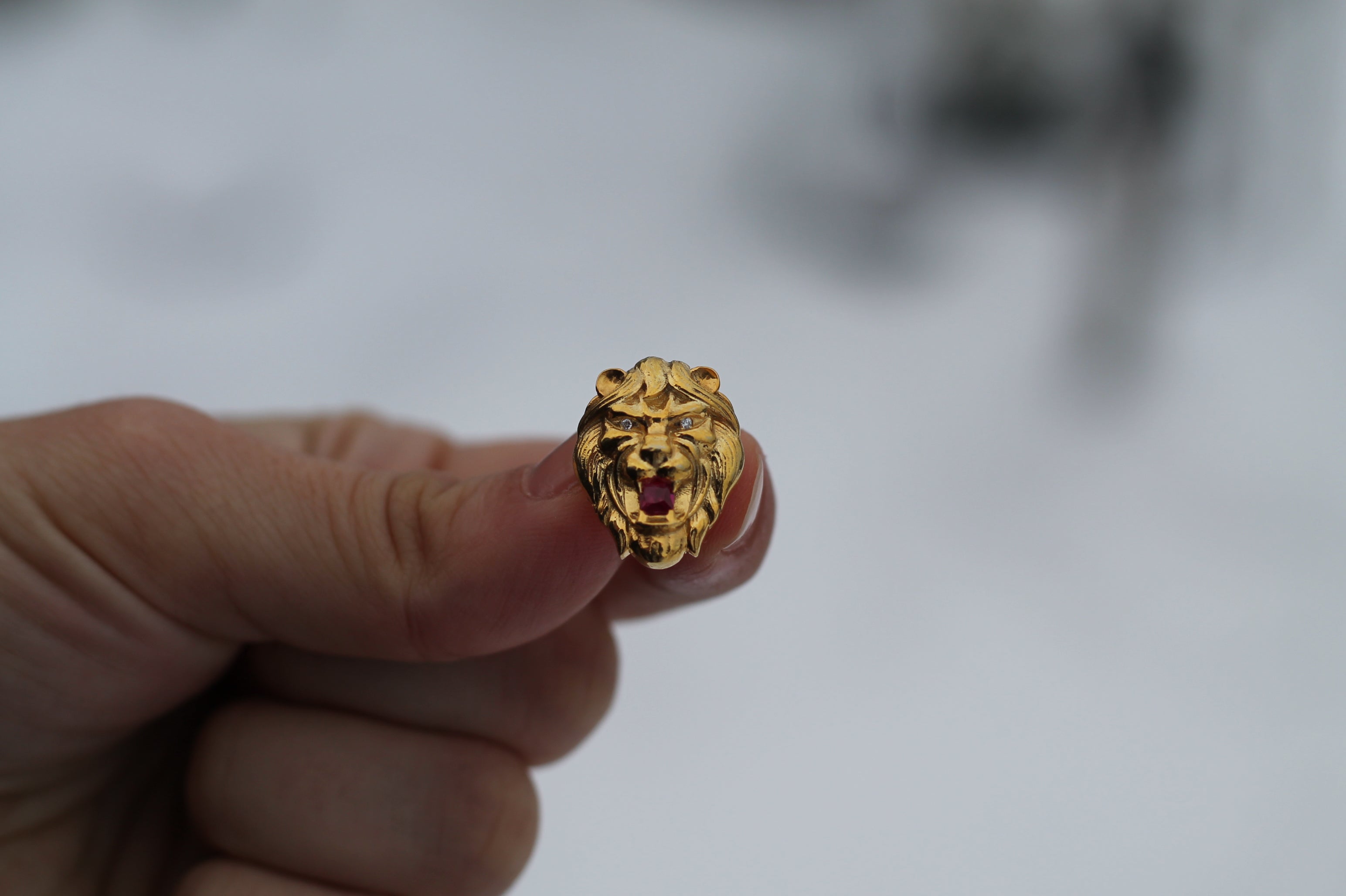 Diamond & Ruby Lion Earrings | 14k Yellow Gold