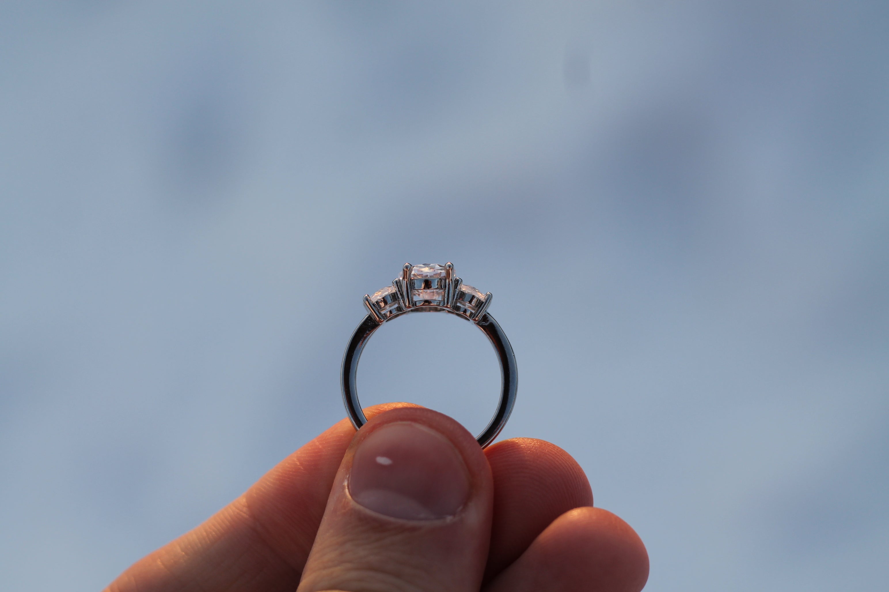1 Carat Center Oval Cut Triple Stone Ring | 14k White Gold | Engagement Ring