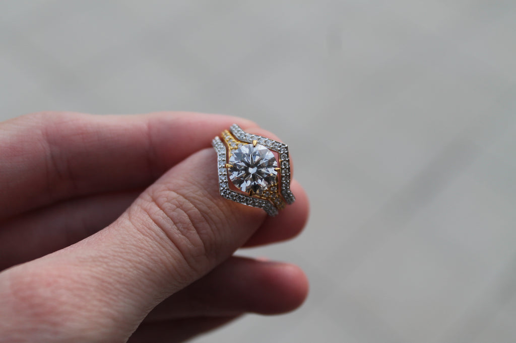 2 Carat Round Triple Ring "The Eye" | 14k White & Yellow Gold | Engagement Ring