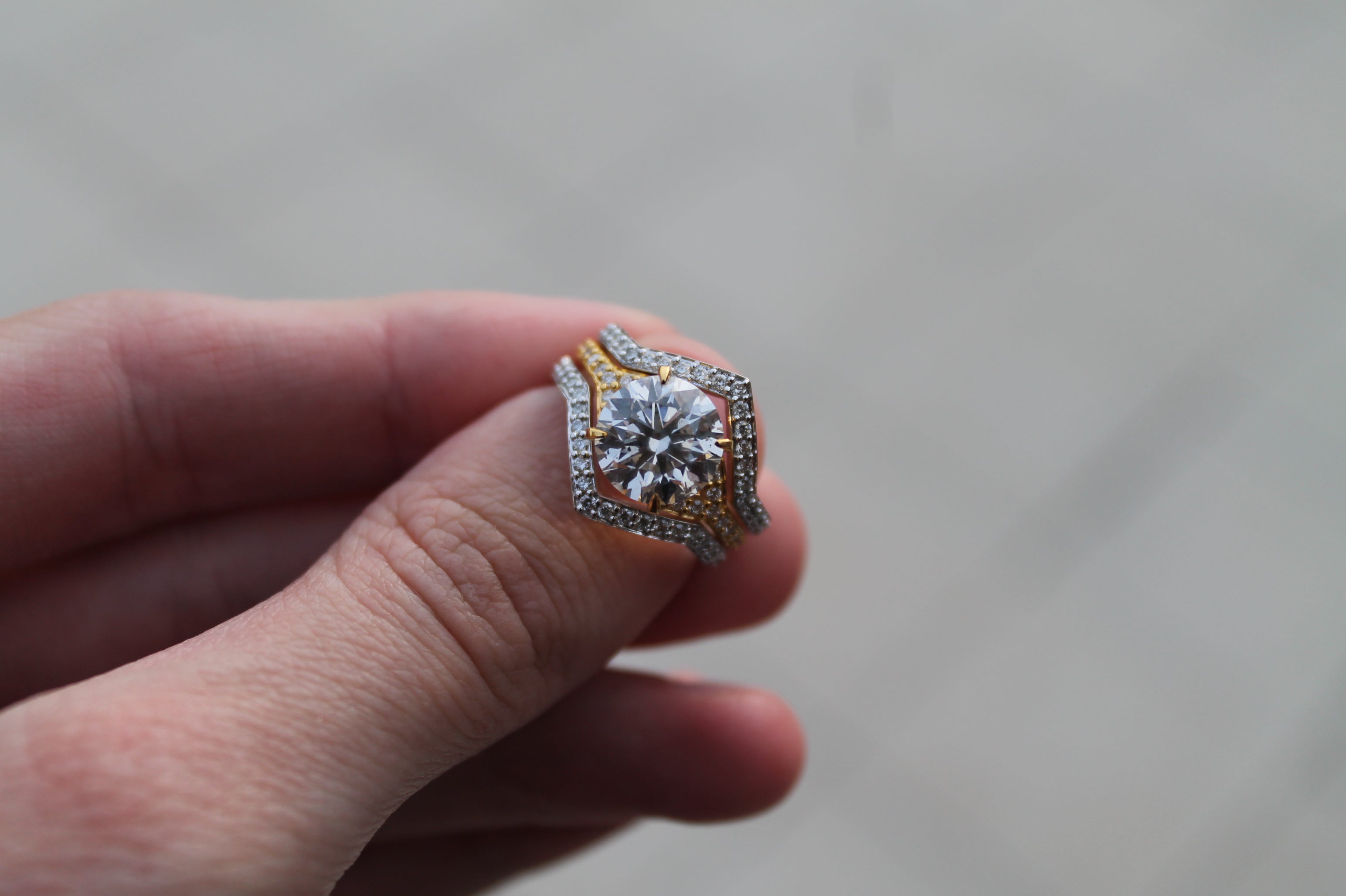 2 Carat Round Triple Ring "The Eye" | 14k White & Yellow Gold | Engagement Ring