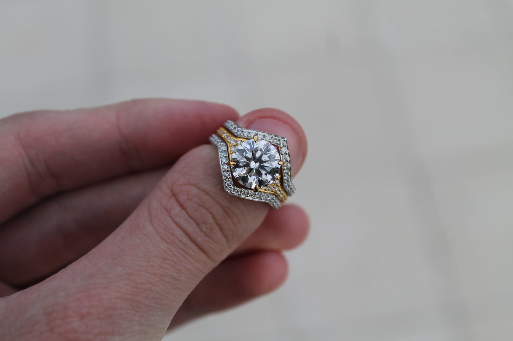 2 Carat Round Triple Ring "The Eye" | 14k White & Yellow Gold | Engagement Ring