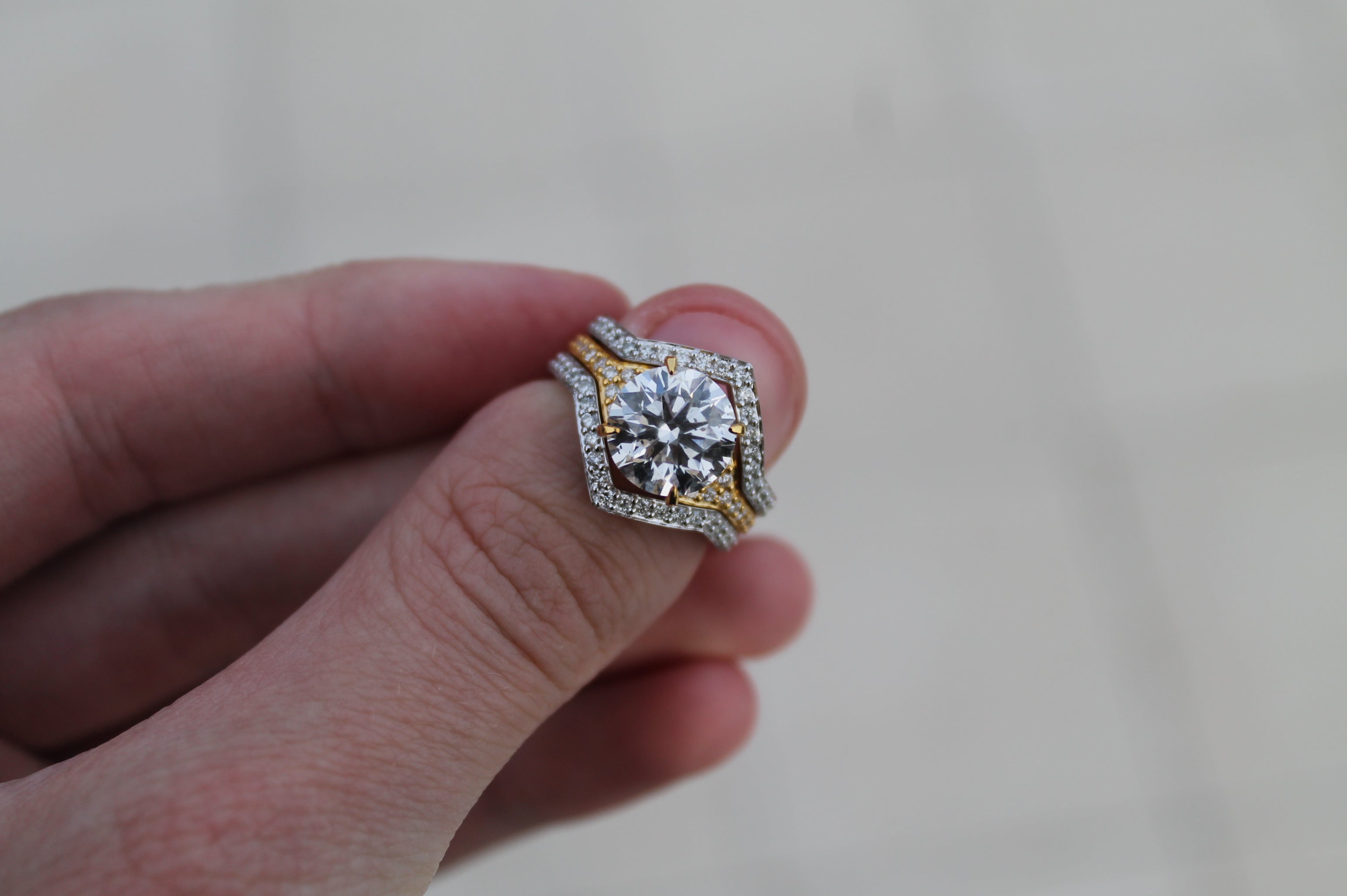 2 Carat Round Triple Ring "The Eye" | 14k White & Yellow Gold | Engagement Ring