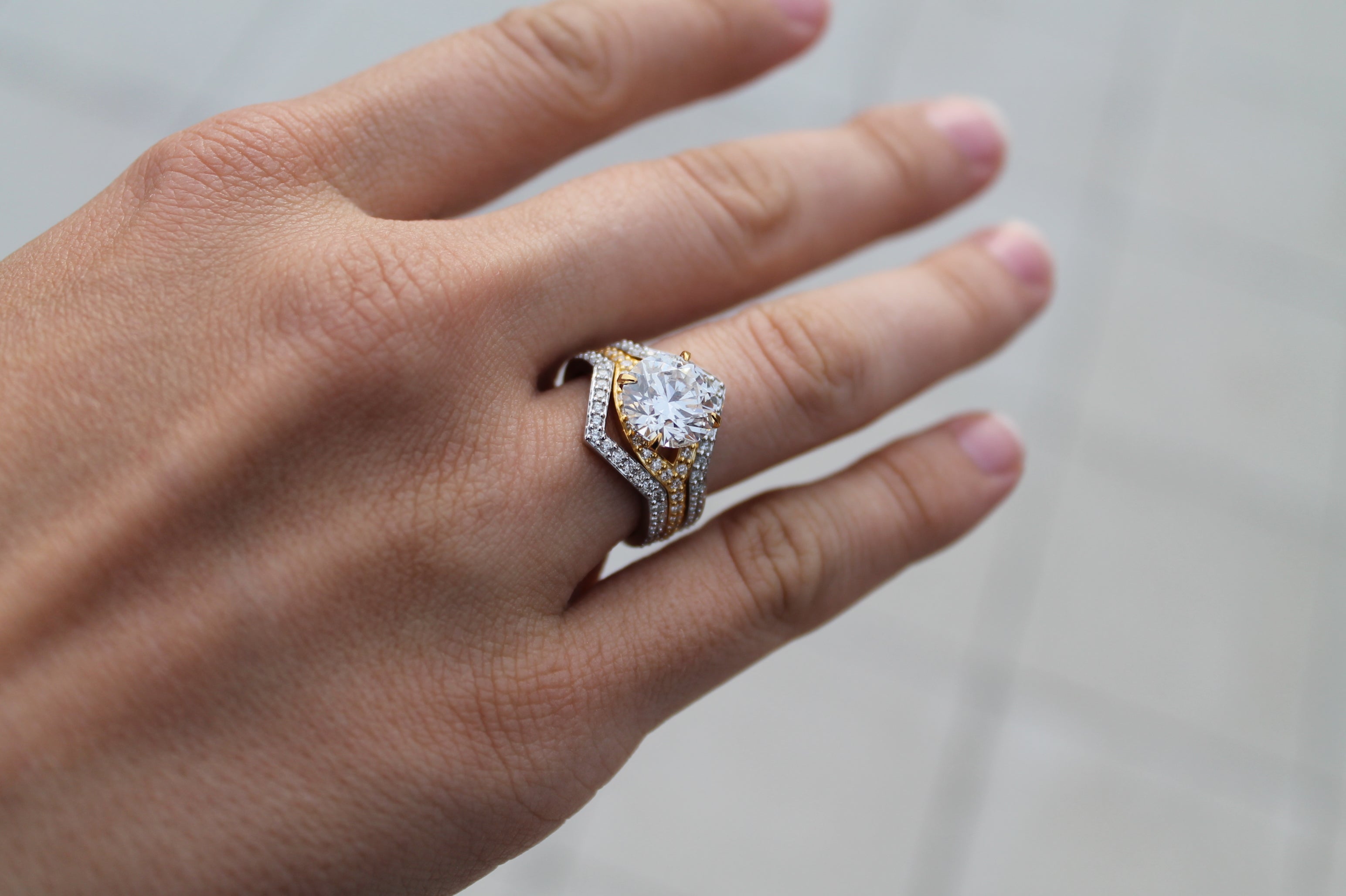 2 Carat Round Triple Ring "The Eye" | 14k White & Yellow Gold | Engagement Ring