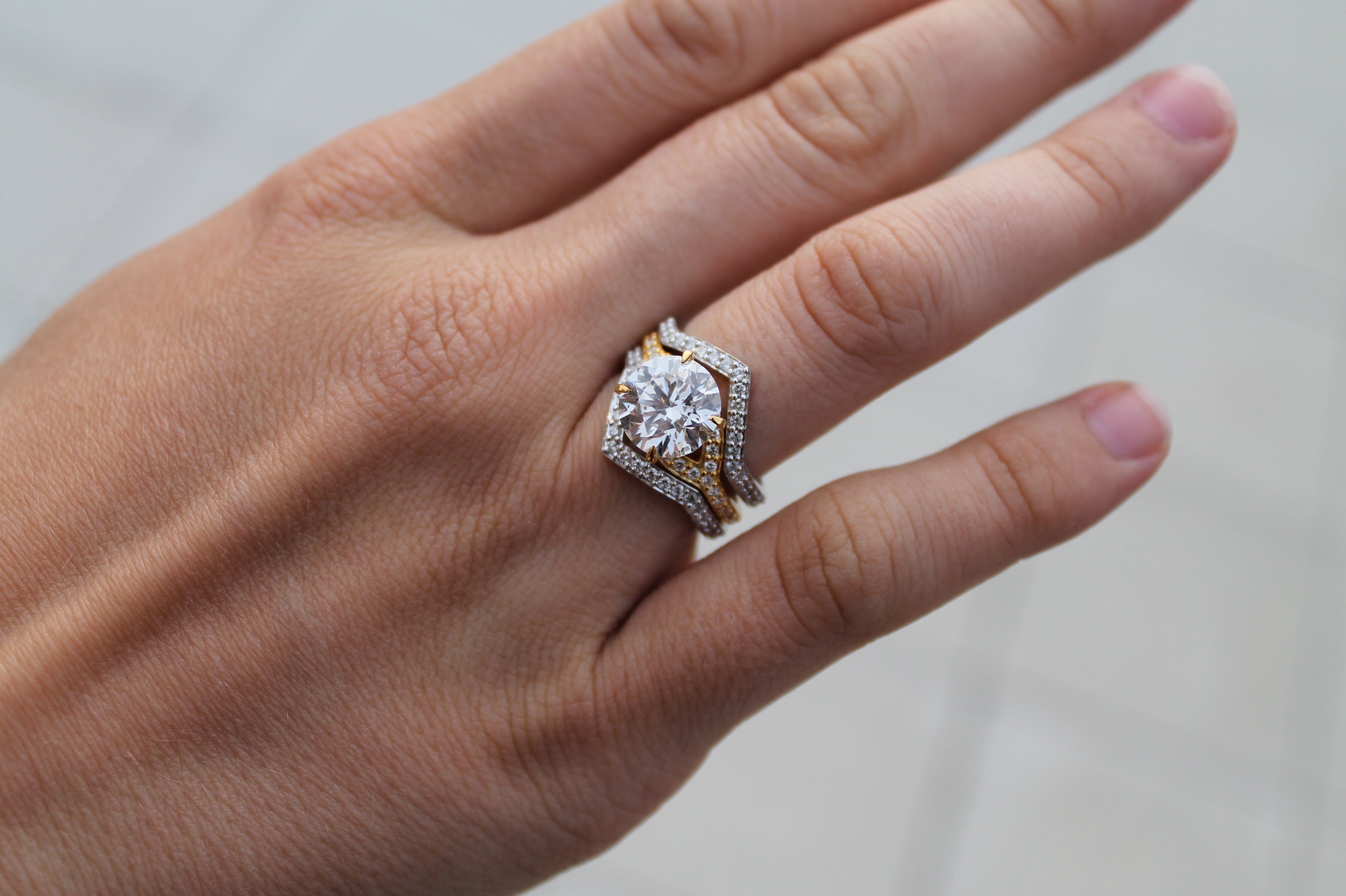 2 Carat Round Triple Ring "The Eye" | 14k White & Yellow Gold | Engagement Ring