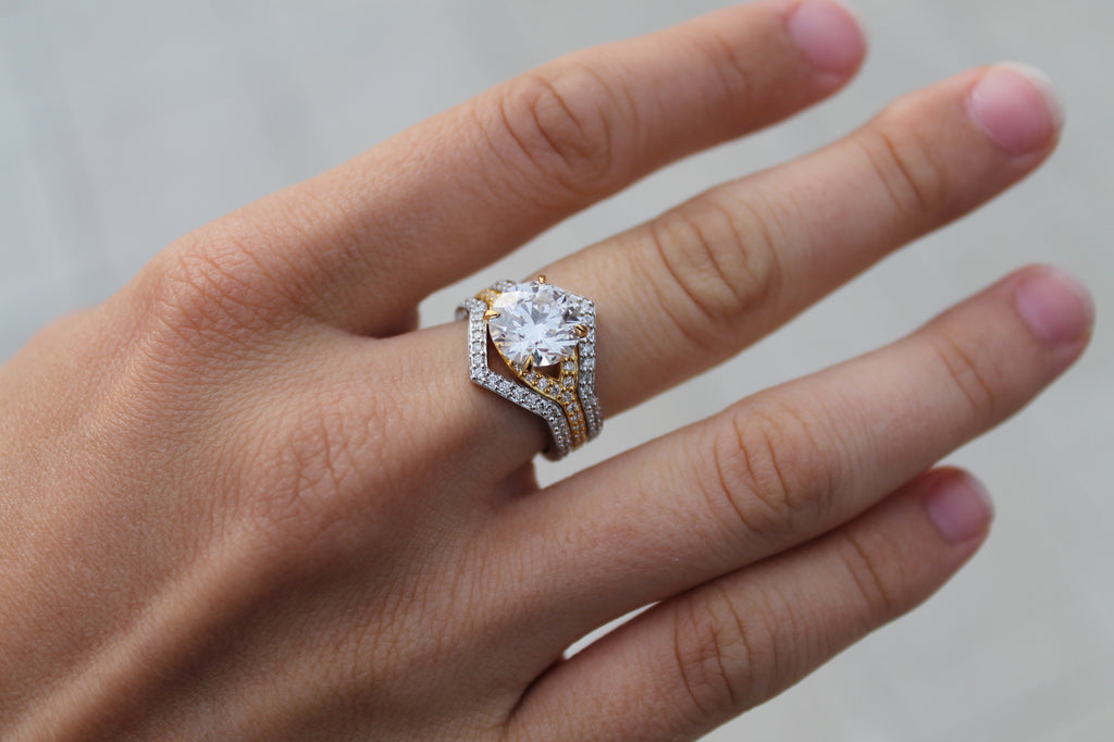 2 Carat Round Triple Ring "The Eye" | 14k White & Yellow Gold | Engagement Ring