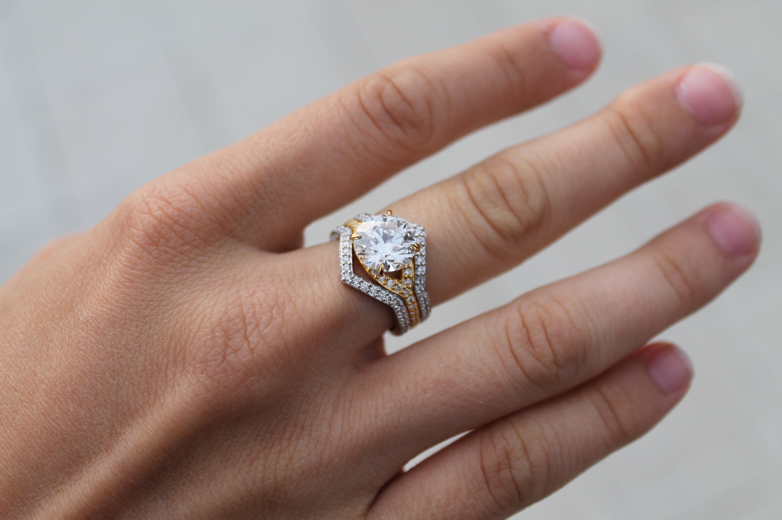 2 Carat Round Triple Ring "The Eye" | 14k White & Yellow Gold | Engagement Ring