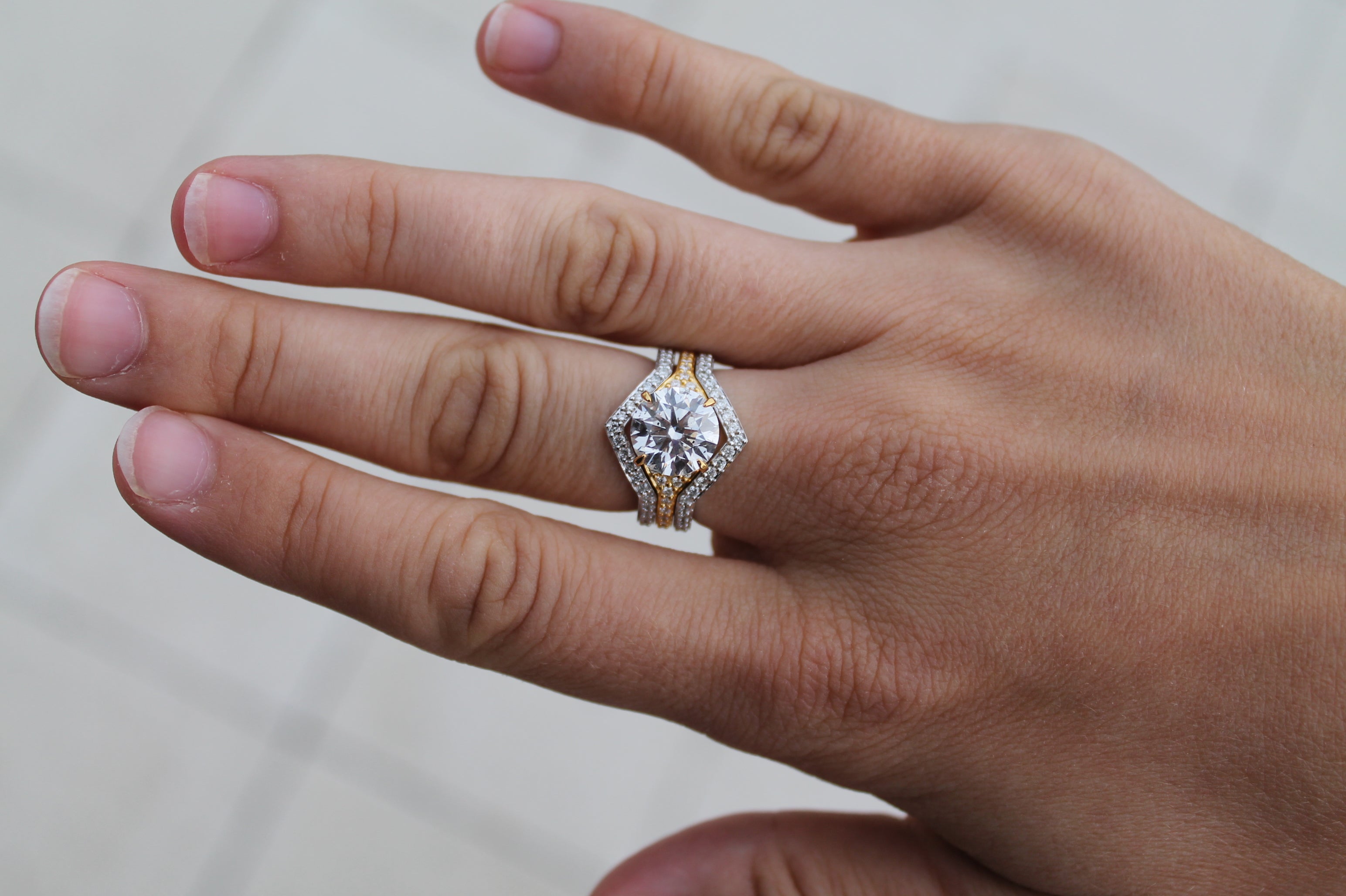 2 Carat Round Triple Ring "The Eye" | 14k White & Yellow Gold | Engagement Ring