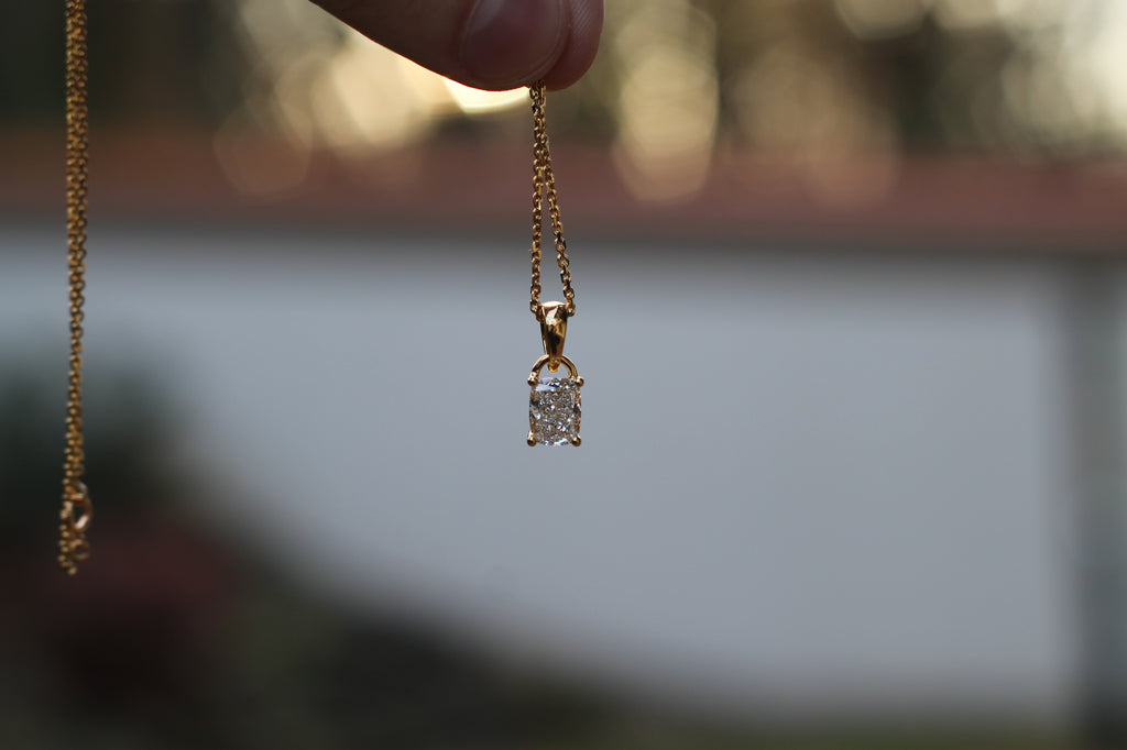 1 Carat Long Cushion Cut Diamond Necklace | 14k Yellow Gold