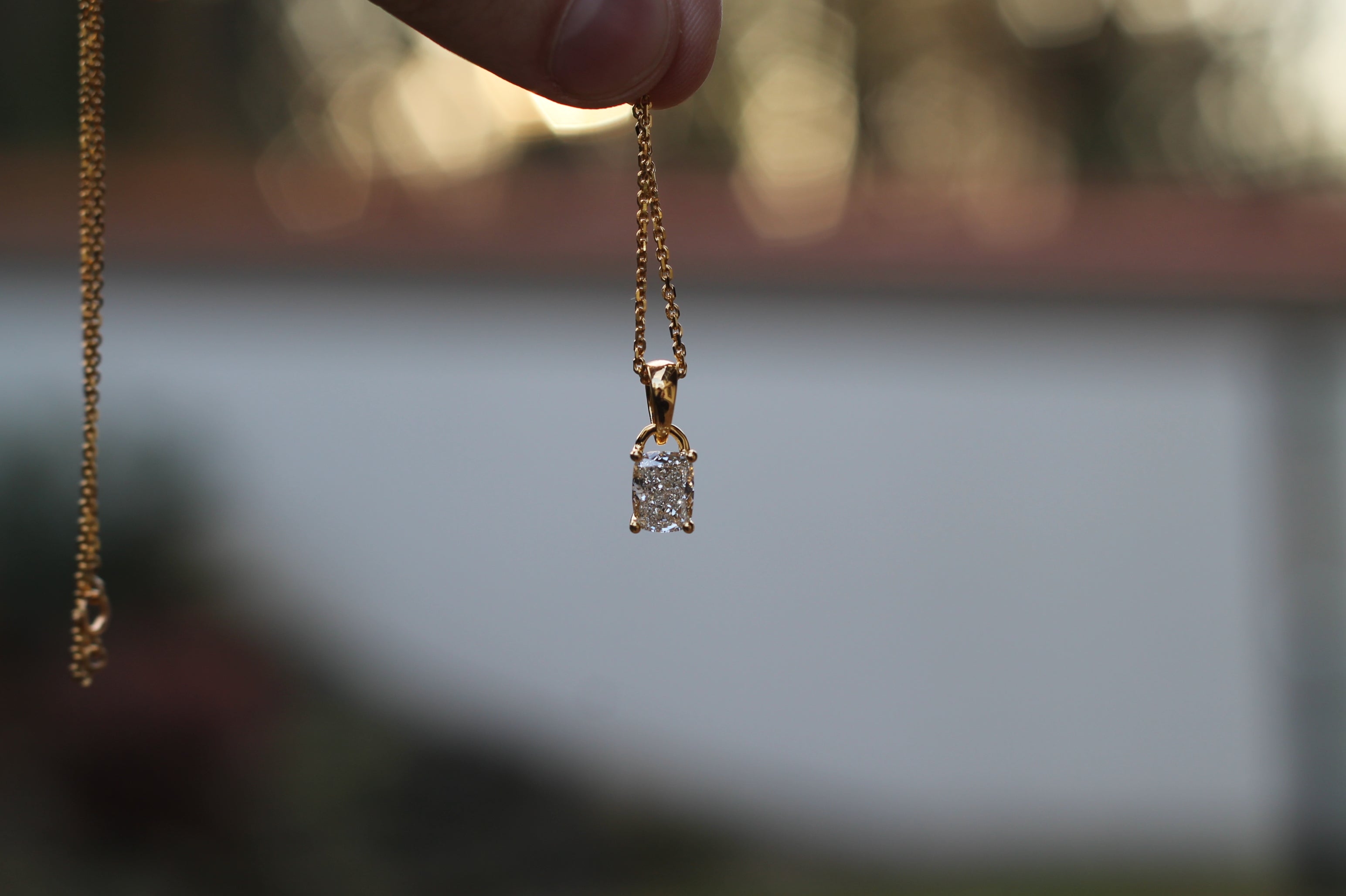 1 Carat Long Cushion Cut Diamond Necklace | 14k Yellow Gold