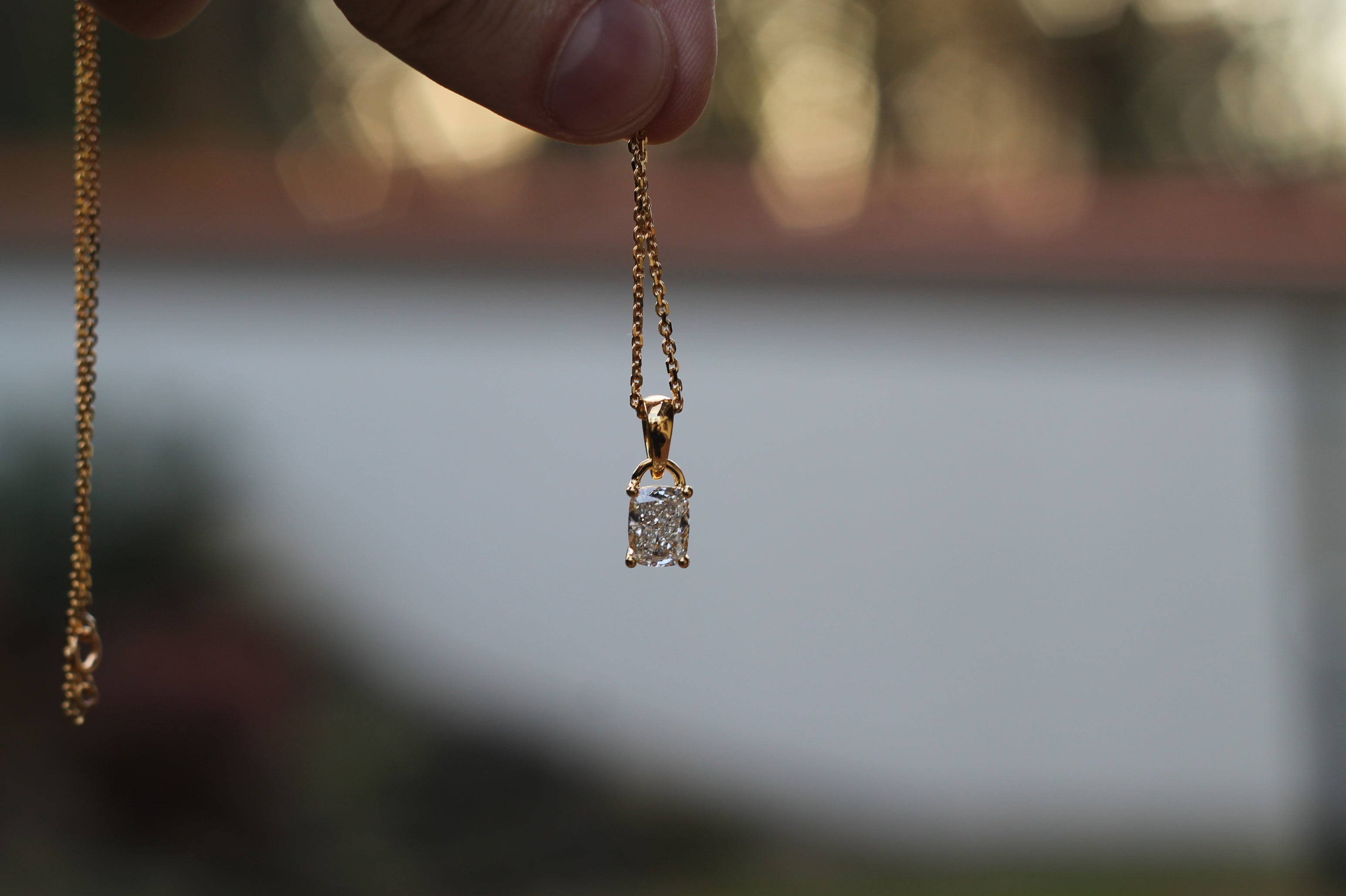 1 Carat Long Cushion Cut Diamond Necklace | 14k Yellow Gold