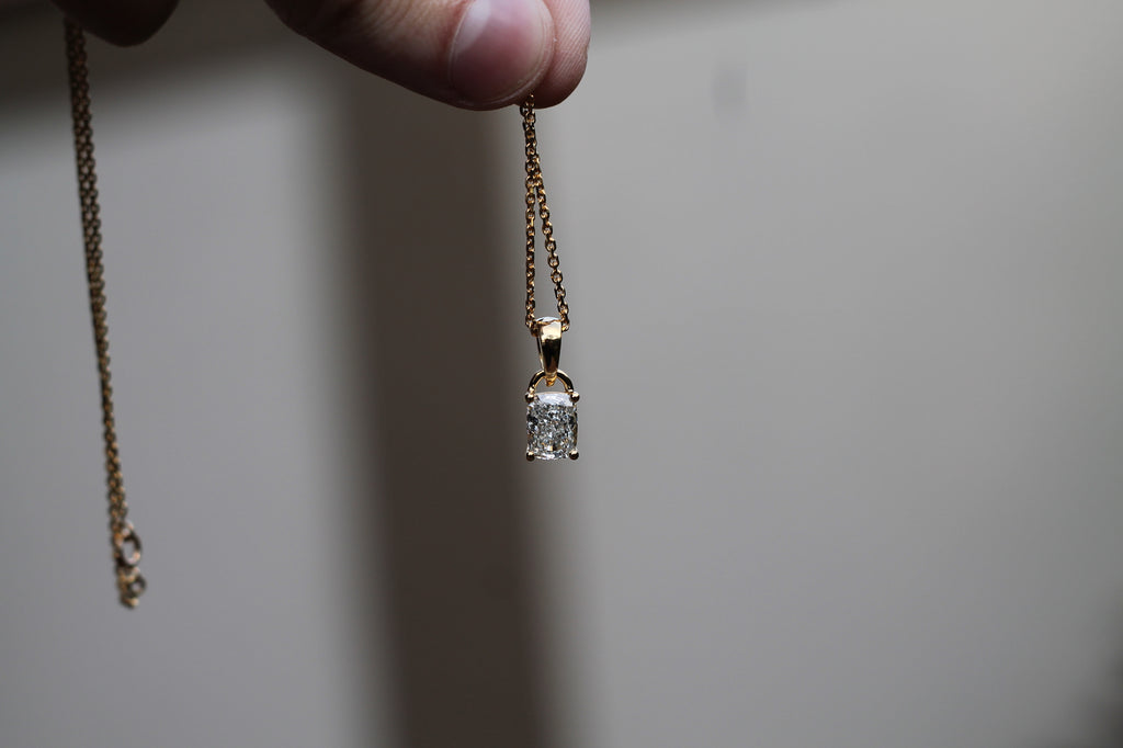 1 Carat Long Cushion Cut Diamond Necklace | 14k Yellow Gold
