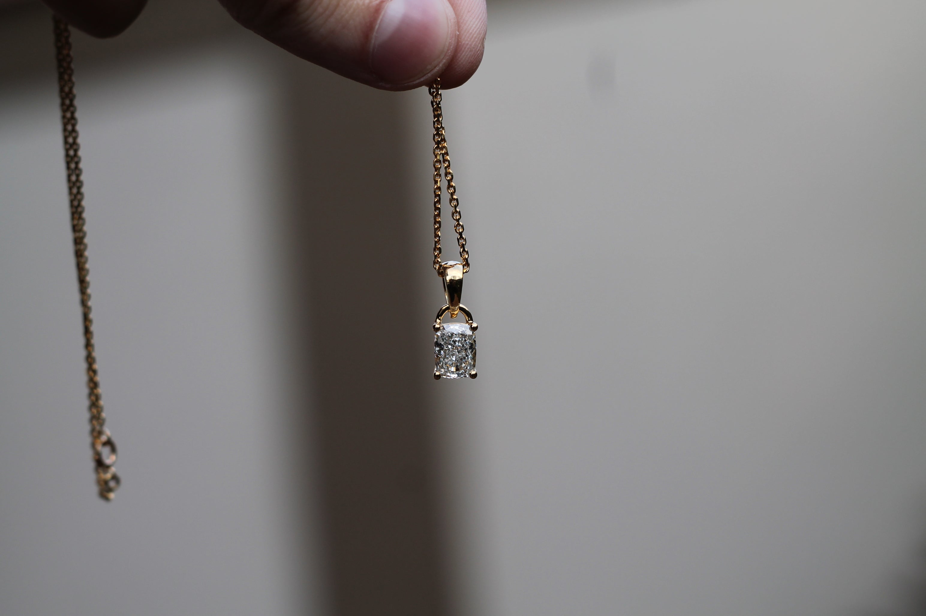 1 Carat Long Cushion Cut Diamond Necklace | 14k Yellow Gold