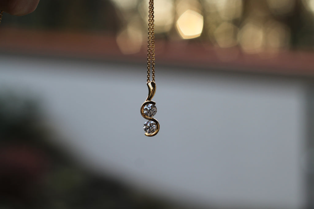 2 Carat Diamond Double Stone Twist Necklace | 14k Yellow Gold