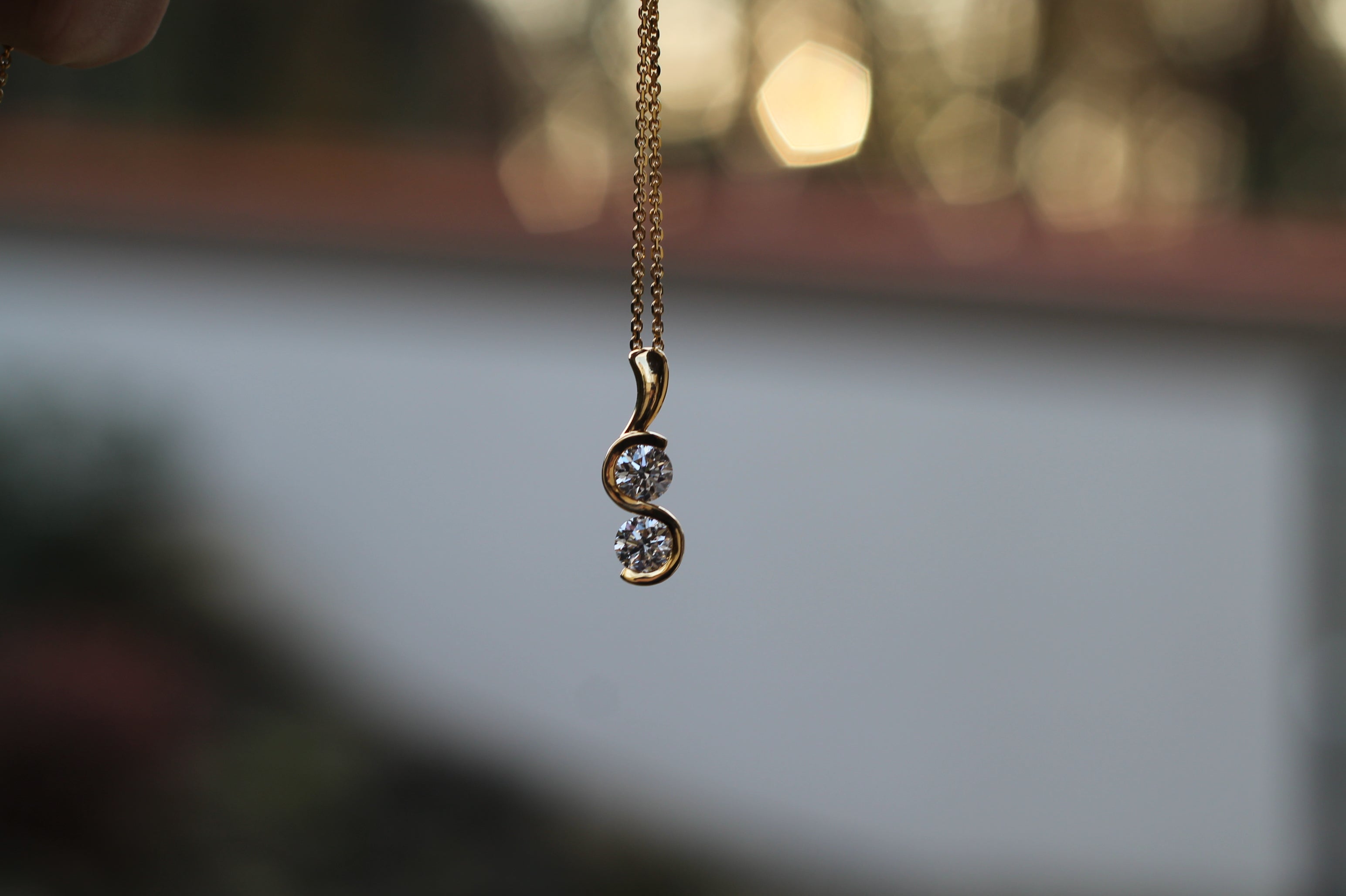 2 Carat Diamond Double Stone Twist Necklace | 14k Yellow Gold