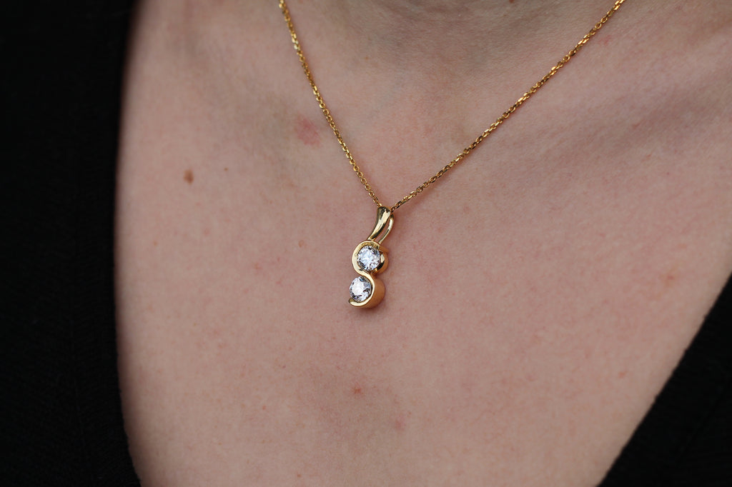 2 Carat Diamond Double Stone Twist Necklace | 14k Yellow Gold