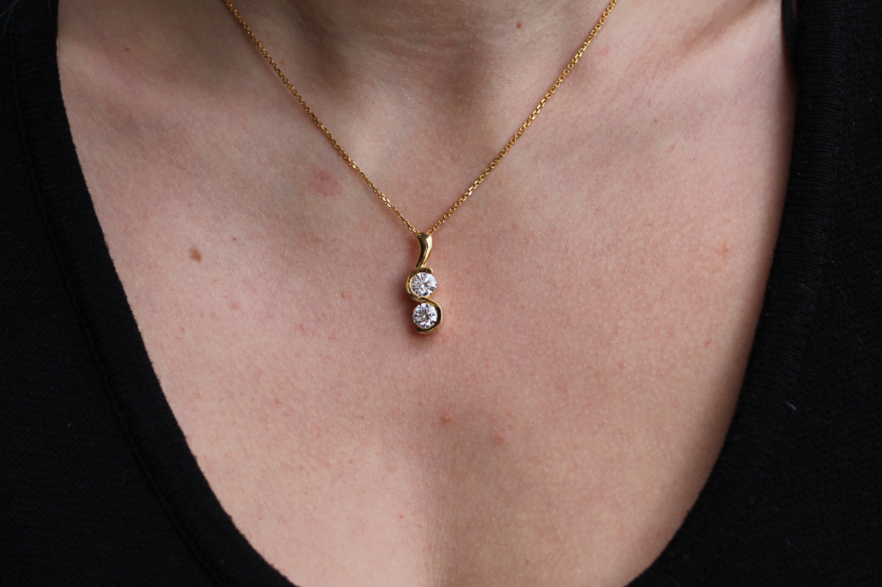 2 Carat Diamond Double Stone Twist Necklace | 14k Yellow Gold