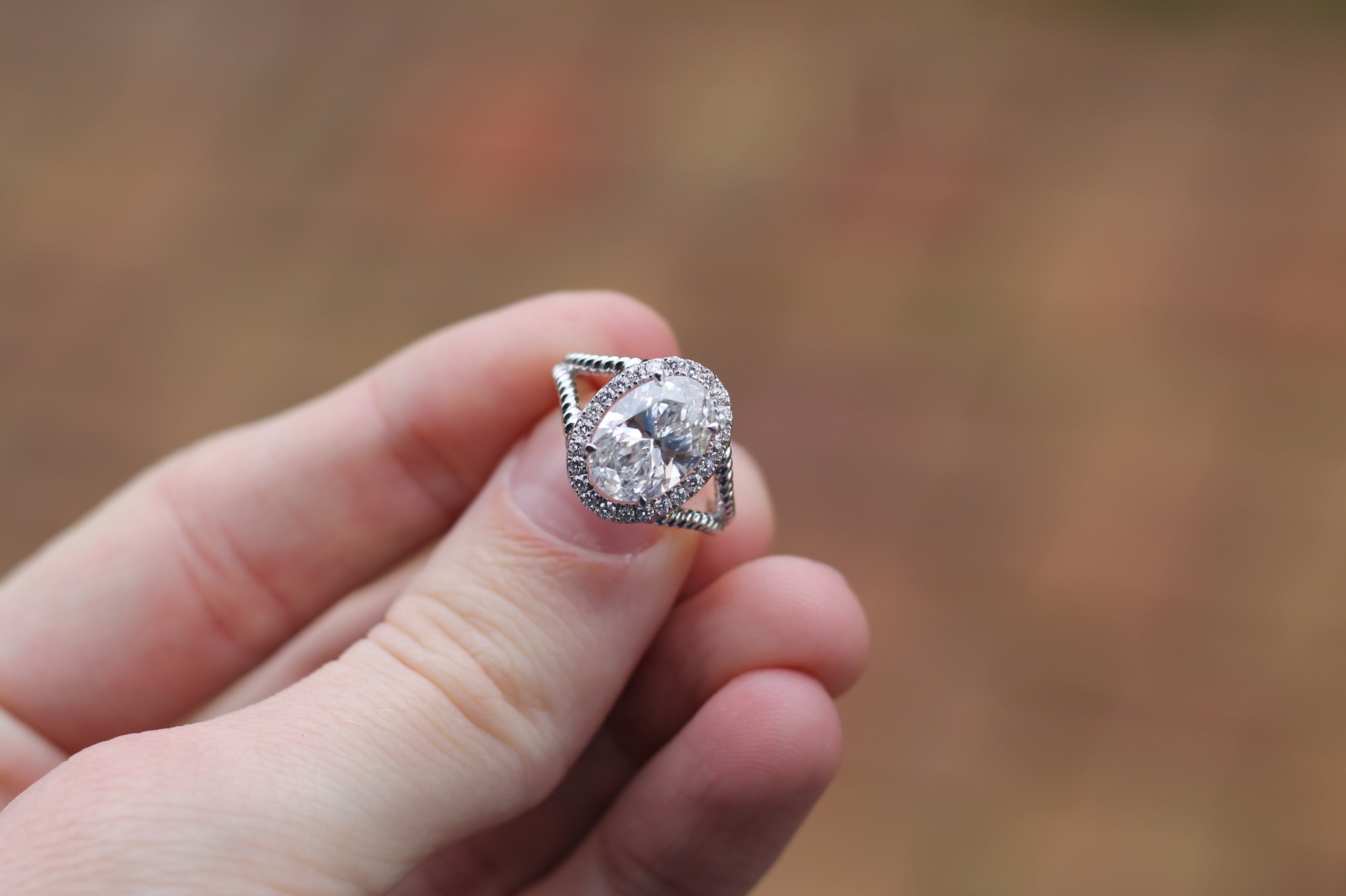2 Carat Oval Cut Diamond Rope Ring | 14k White Gold | Statement Engagement Ring