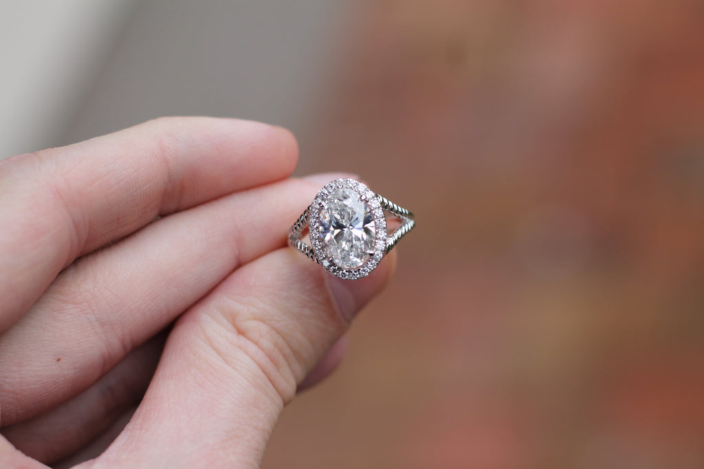2 Carat Oval Cut Diamond Rope Ring | 14k White Gold | Statement Engagement Ring