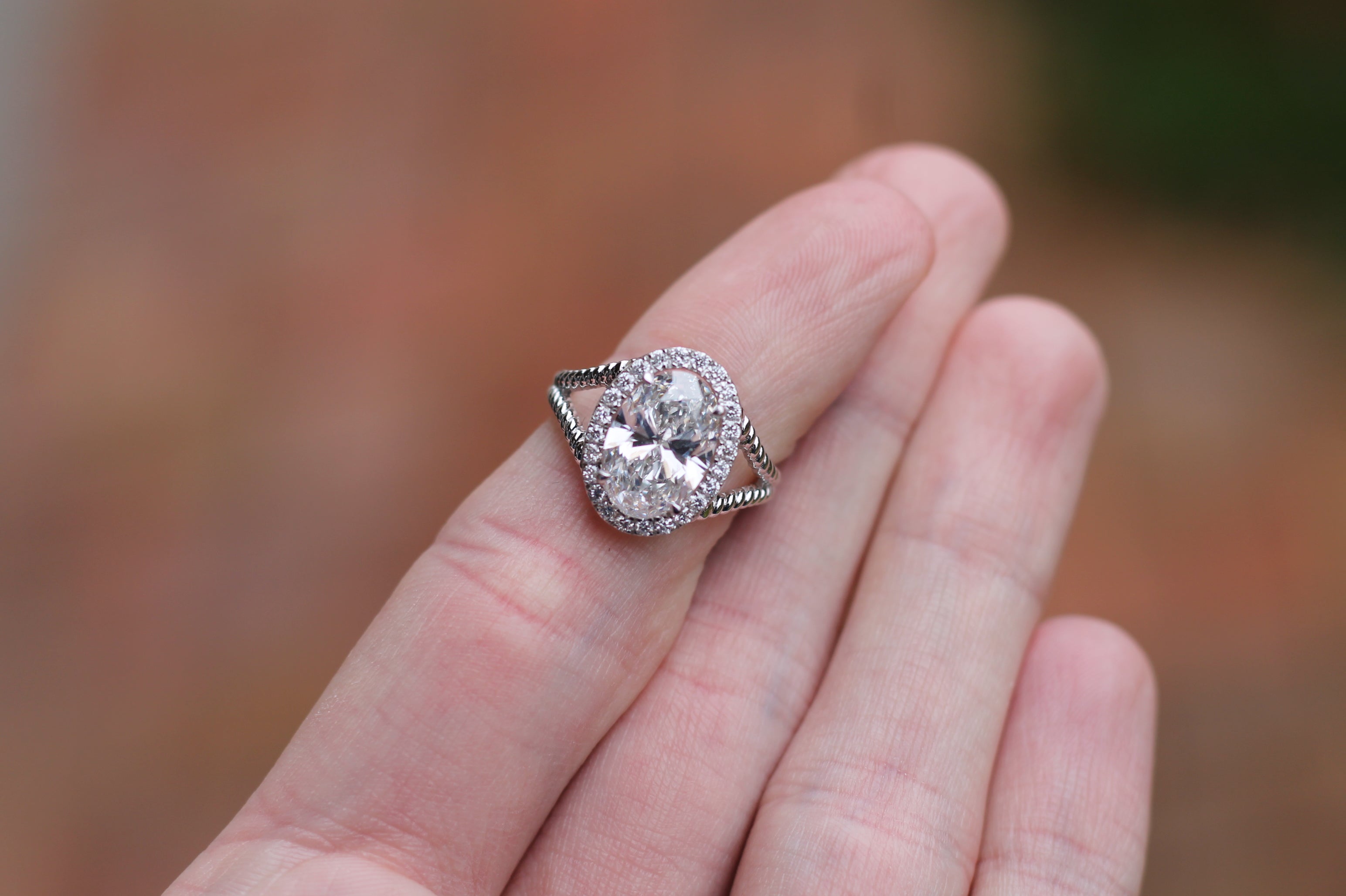 2 Carat Oval Cut Diamond Rope Ring | 14k White Gold | Statement Engagement Ring