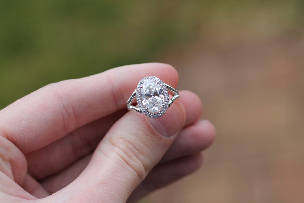 2 Carat Oval Cut Diamond Rope Ring | 14k White Gold | Statement Engagement Ring