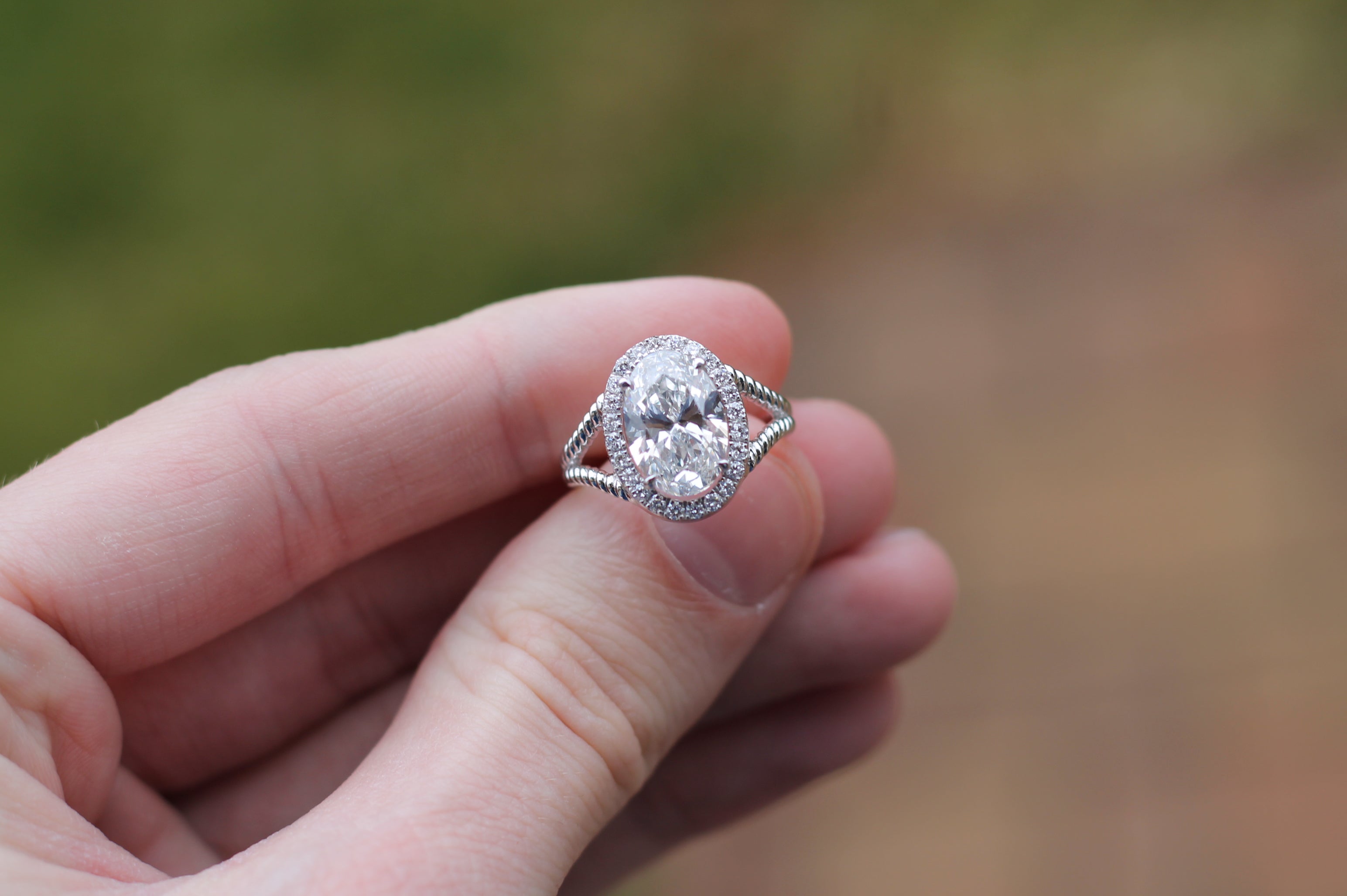 2 Carat Oval Cut Diamond Rope Ring | 14k White Gold | Statement Engagement Ring
