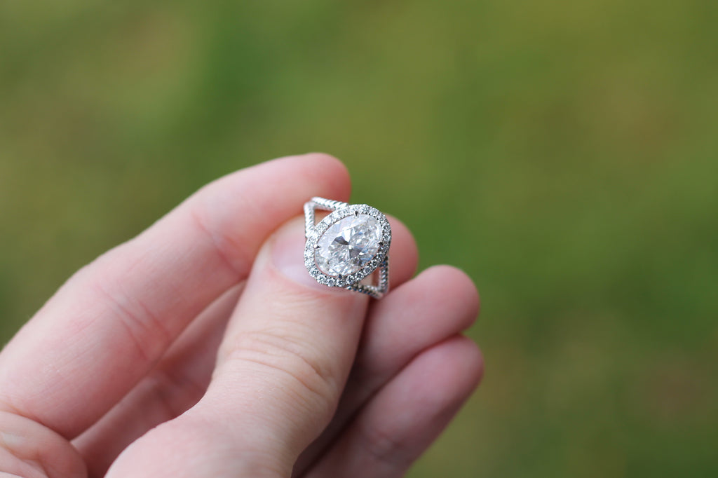 2 Carat Oval Cut Diamond Rope Ring | 14k White Gold | Statement Engagement Ring