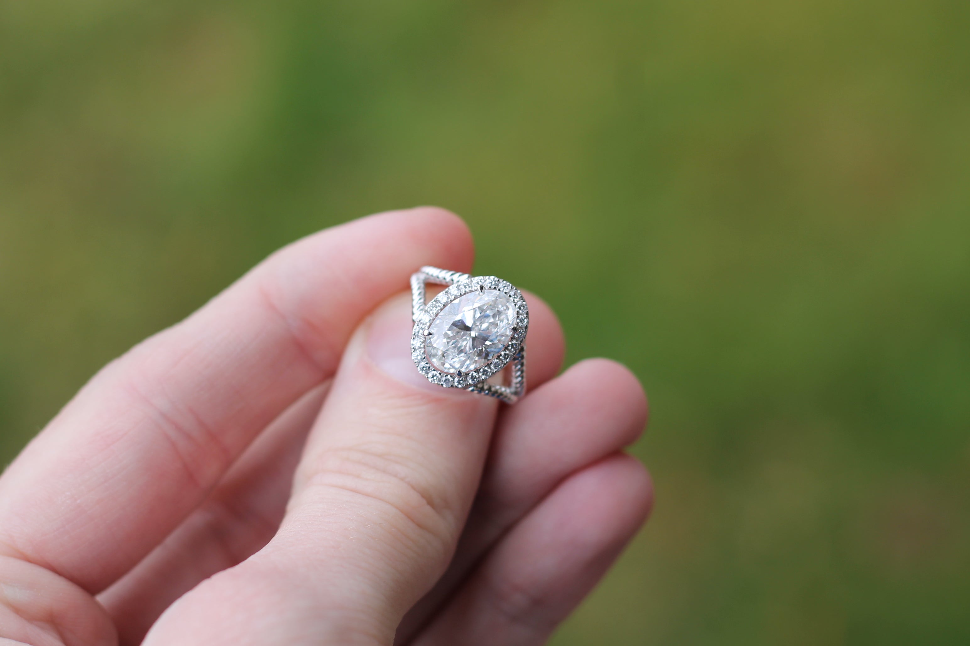 2 Carat Oval Cut Diamond Rope Ring | 14k White Gold | Statement Engagement Ring