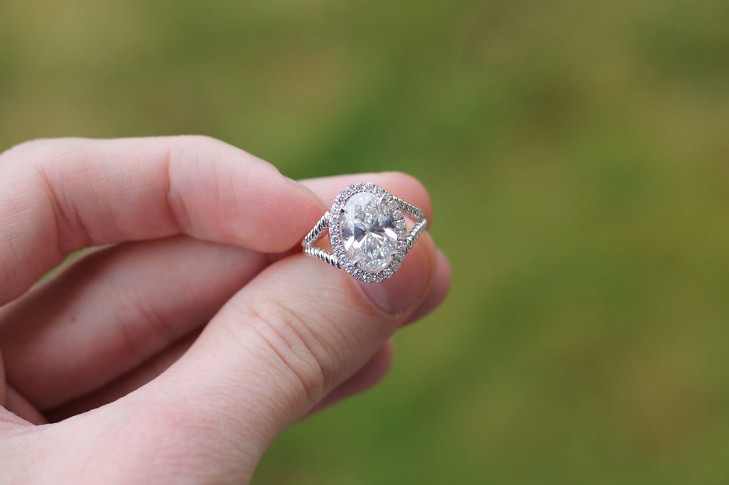 2 Carat Oval Cut Diamond Rope Ring | 14k White Gold | Statement Engagement Ring