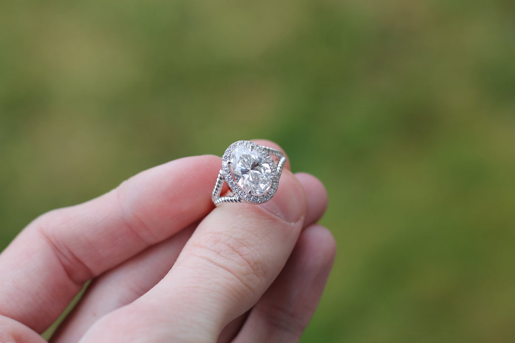 2 Carat Oval Cut Diamond Rope Ring | 14k White Gold | Statement Engagement Ring