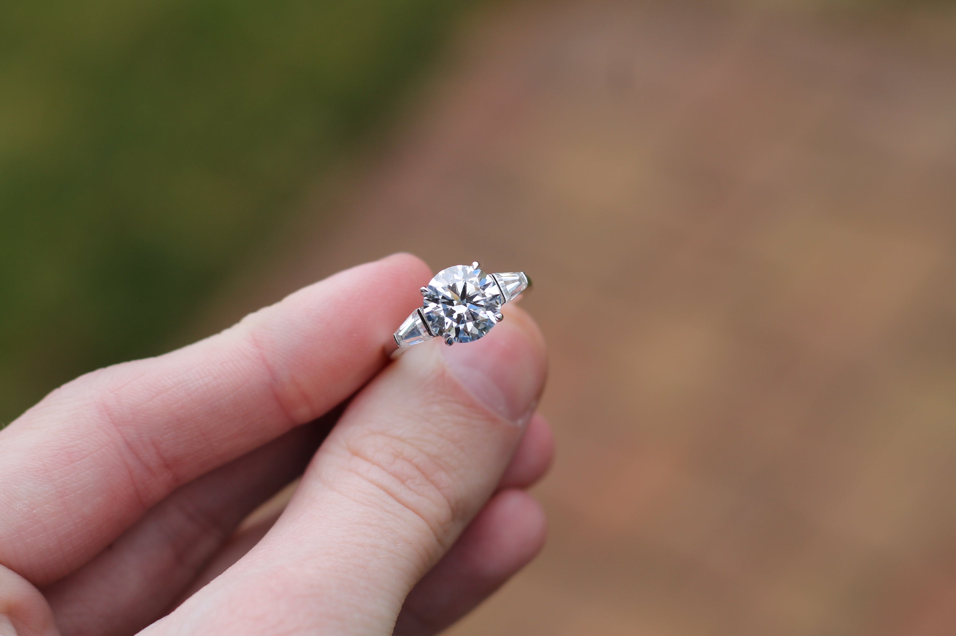 1 Carat Round Cut Diamond Center With Tapered Baguette Sides Ring | 14k White Gold | Engagement Ring