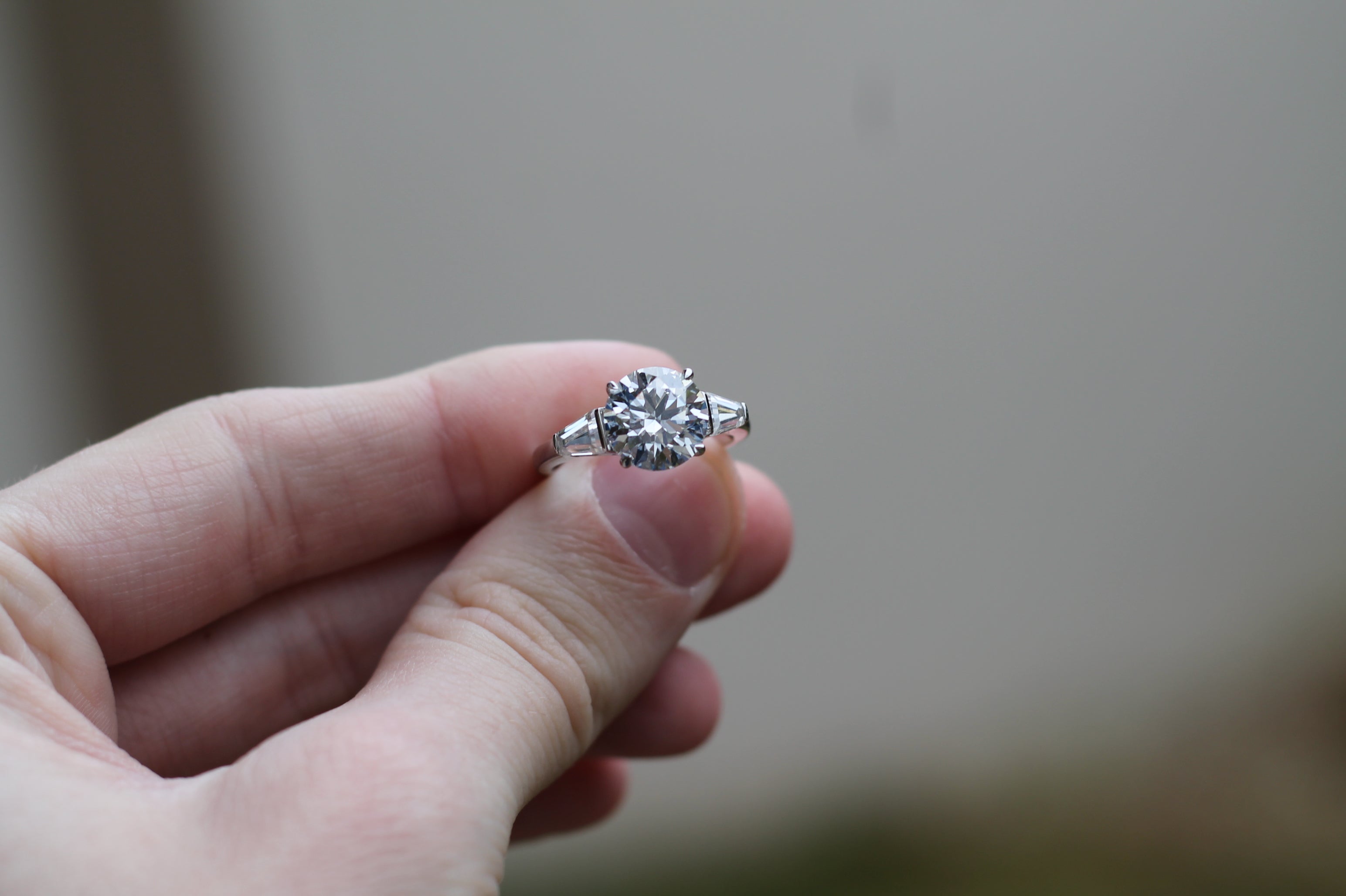 1 Carat Round Cut Diamond Center With Tapered Baguette Sides Ring | 14k White Gold | Engagement Ring
