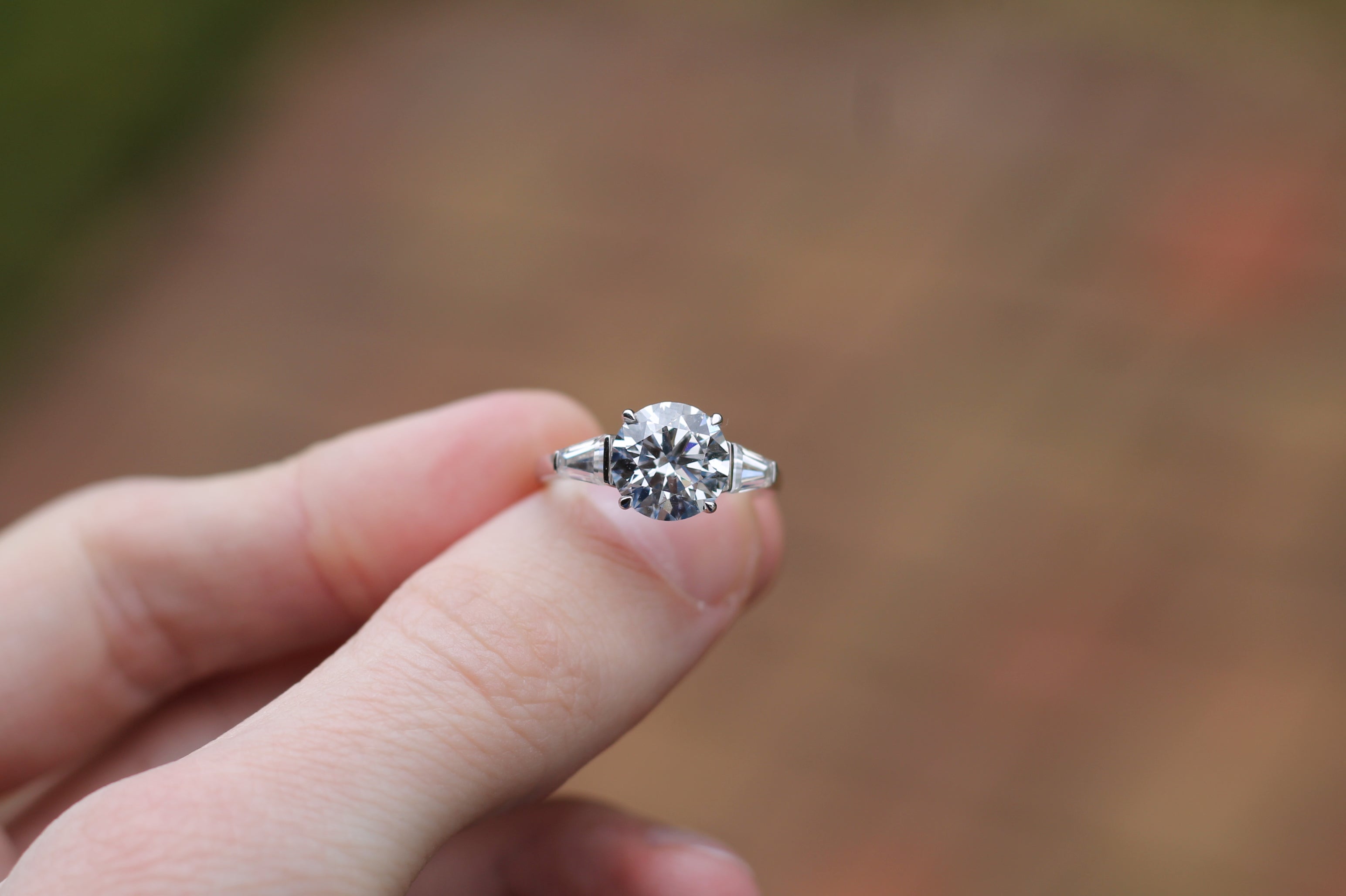 1 Carat Round Cut Diamond Center With Tapered Baguette Sides Ring | 14k White Gold | Engagement Ring