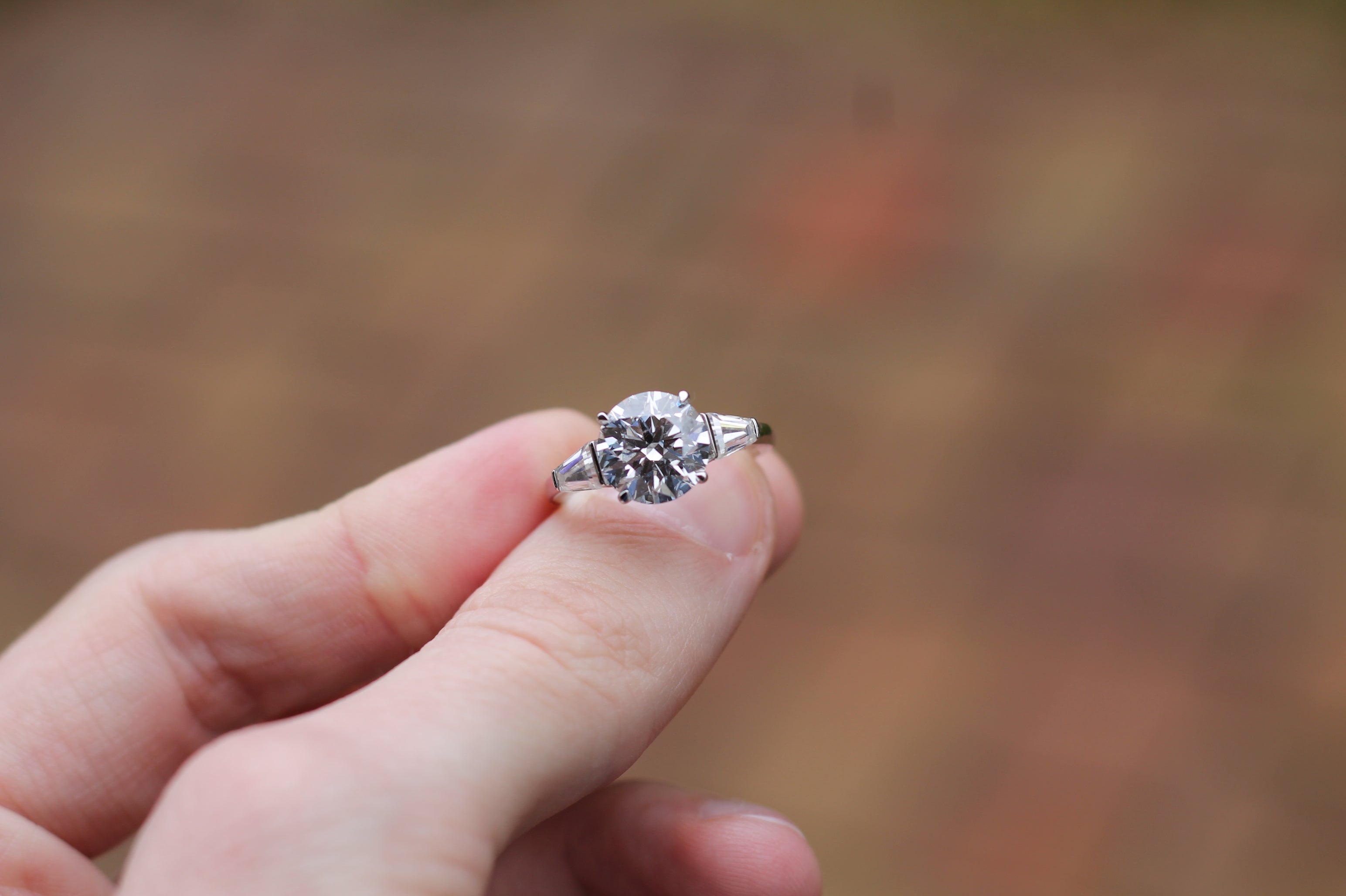 1 Carat Round Cut Diamond Center With Tapered Baguette Sides Ring | 14k White Gold | Engagement Ring