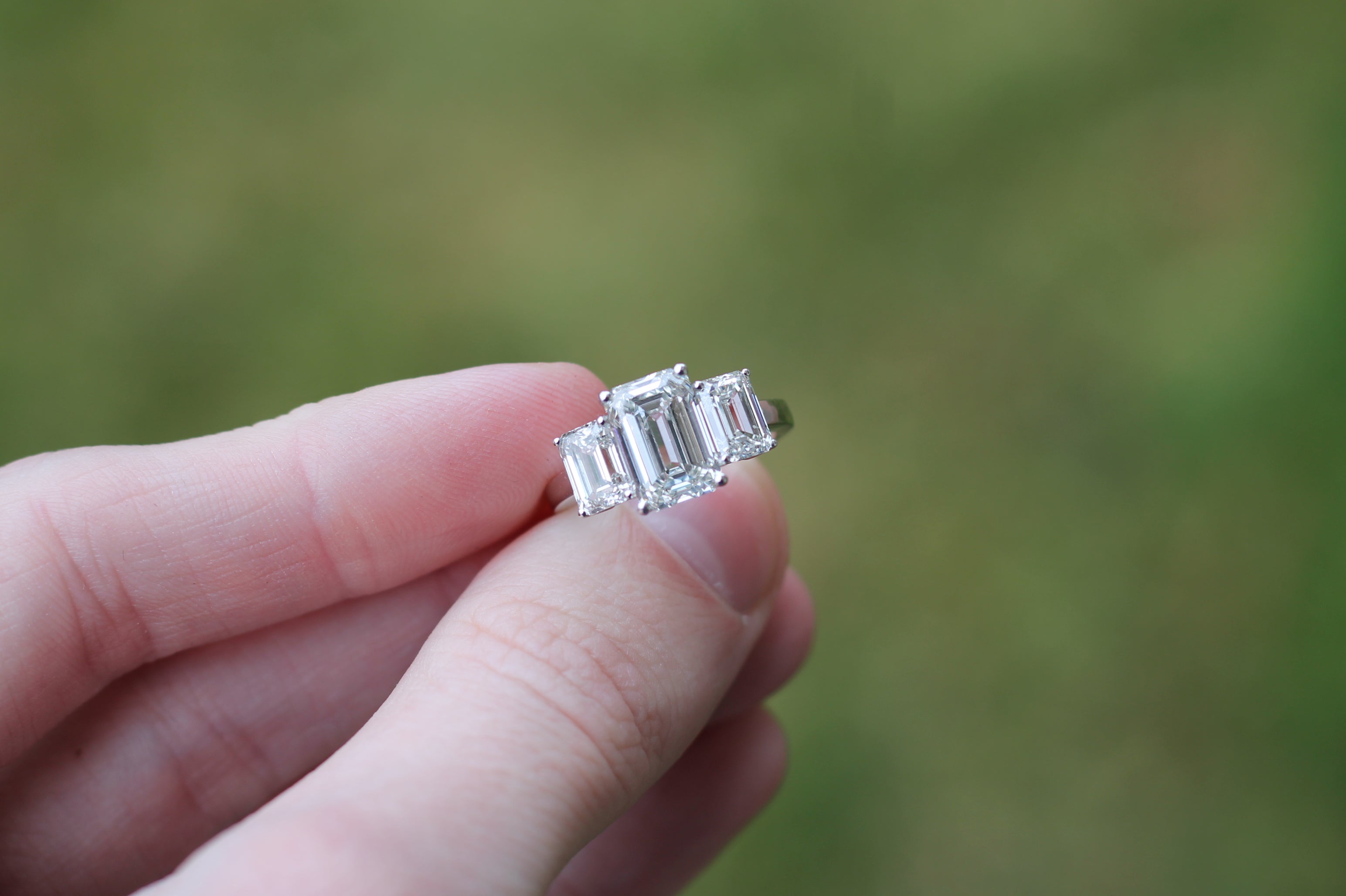 2 Carat Emerald Cut Diamond Triple Stone Ring | 14k White Gold | Engagement Ring