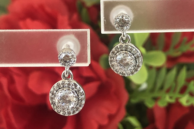 Dangling round halo diamond earrings