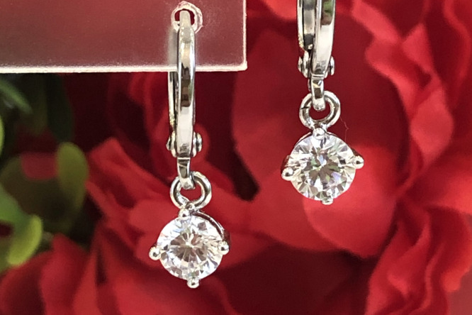 2 Carat Total Round Cut Diamond Dangling Earrings