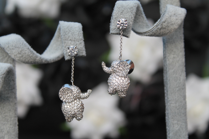 Dangling Diamond Elephant Earrings