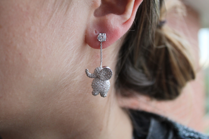 Dangling Diamond Elephant Earrings