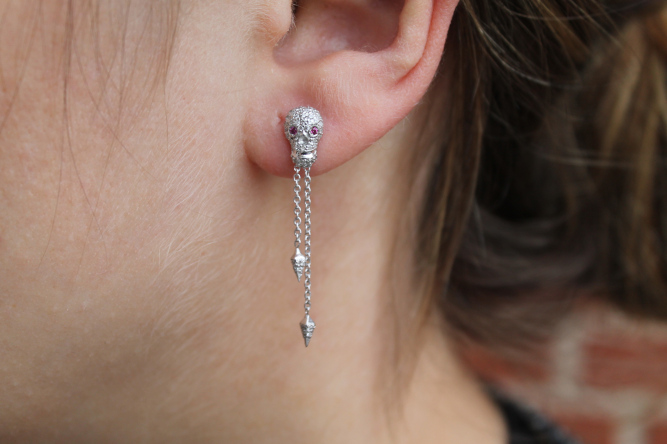 Dangling Diamond Skull Earrings