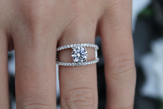 Wide Double Shoulder Diamond Ring